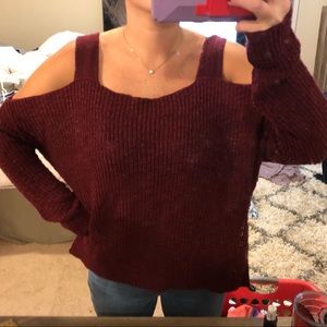 Burgundy off the shoulder sweater from Vestique